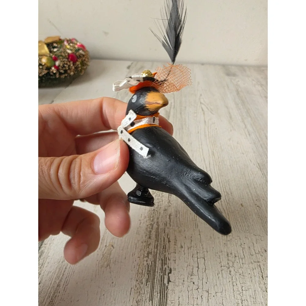 vintage Crow Halloween clip ornament feather shabby chic unique Xmas tree
